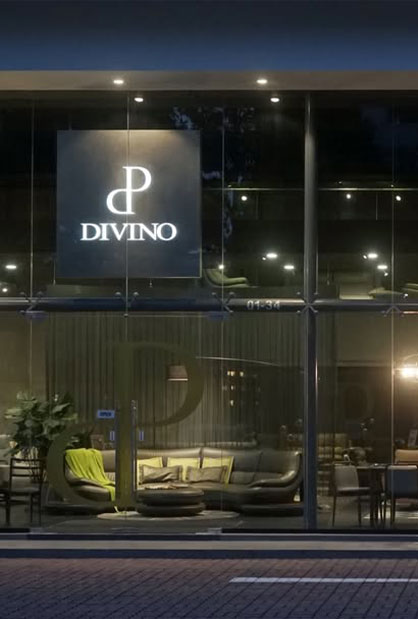 Modern retail showroom facade for Divino furniture showroom
